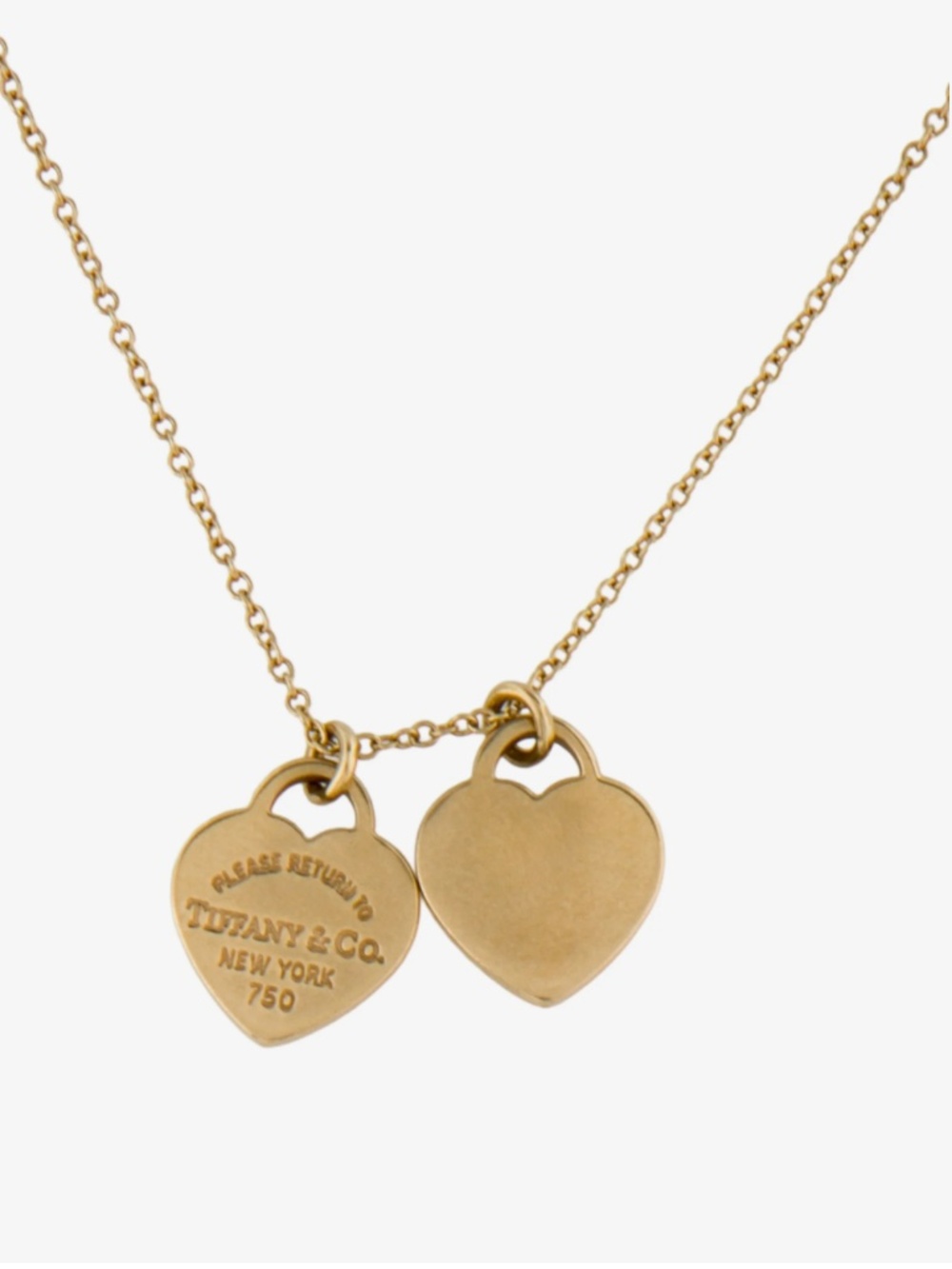 Tiffany & Co. 18k Gold Double Heart Tag Pendant Necklace